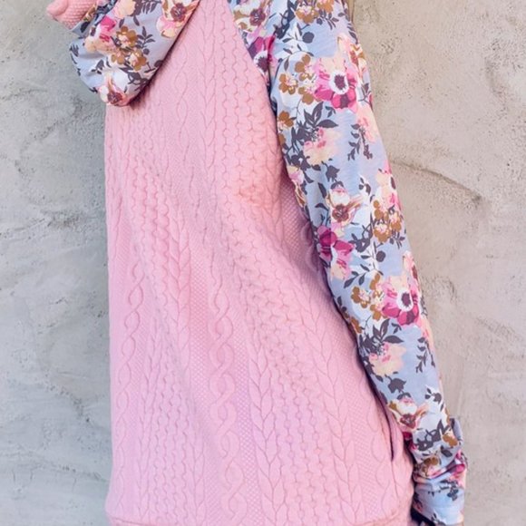 Amoli Floral Zip Detail Drawstring Hoodie - Picture 3 of 5